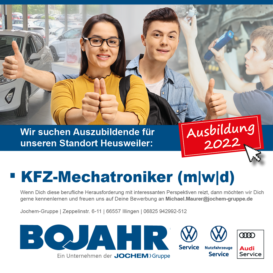 Stellenanzeige Auszubildende | Autohaus Bojahr GmbH | Heusweiler